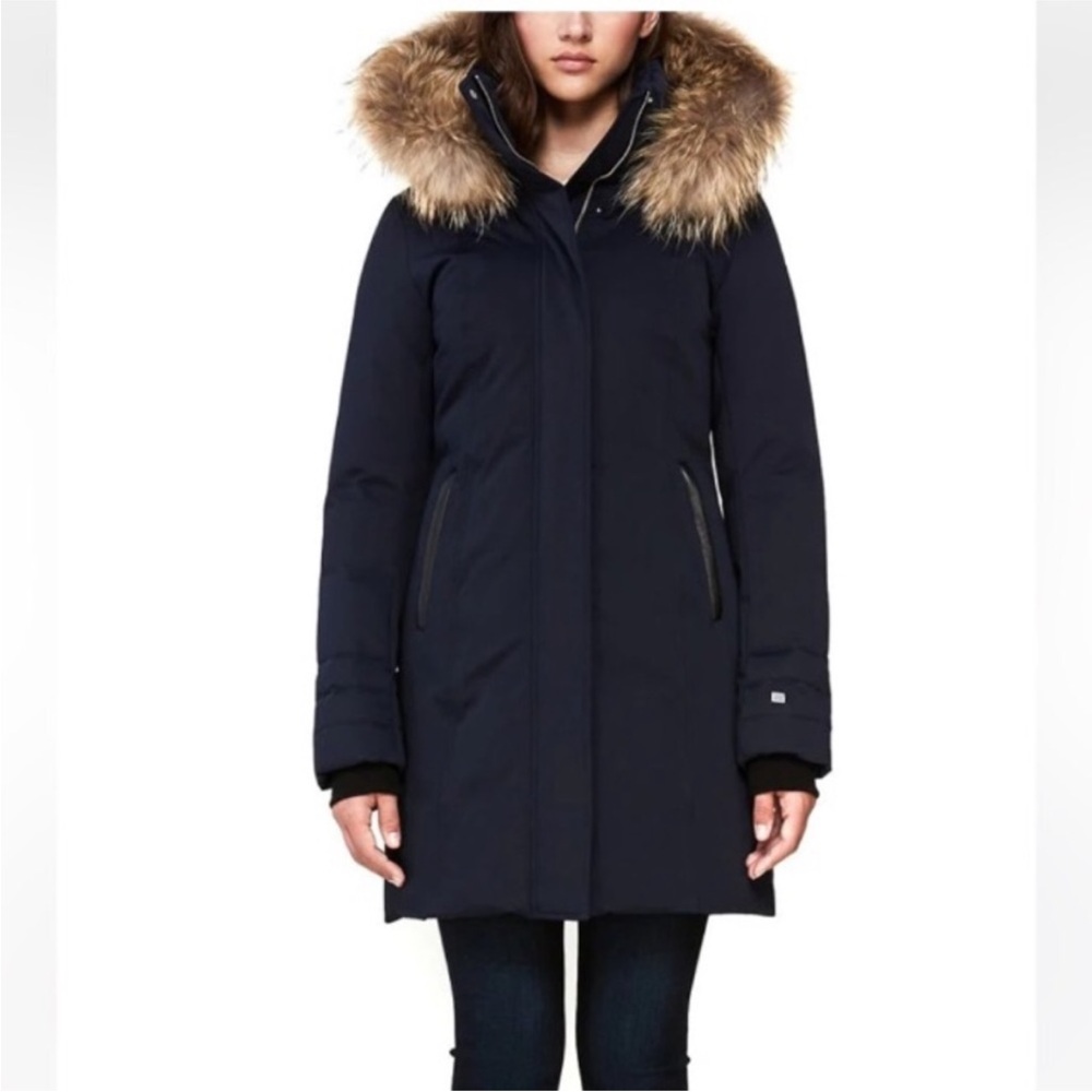 Soia & Kyo Women’s Hooded Fur Trim Down Coat, BLACK size M